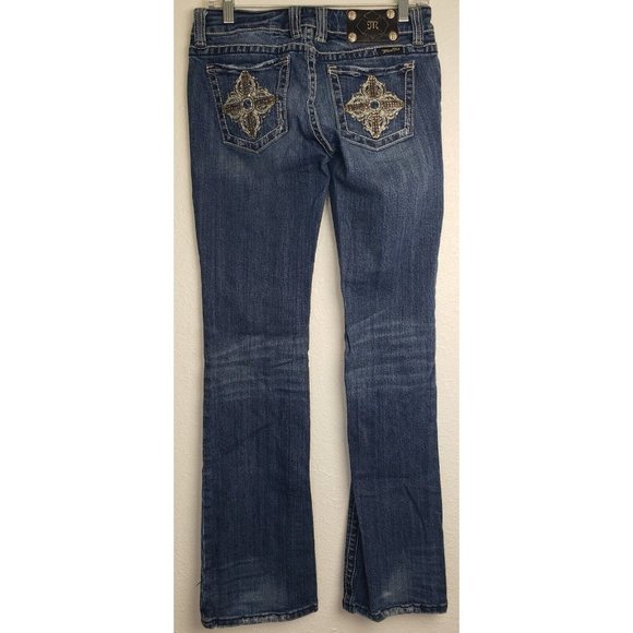 Miss Me Women's Boot Cut Jeans Blue Pockets Embroidered Low Rise Denim 28 - Picture 2 of 9